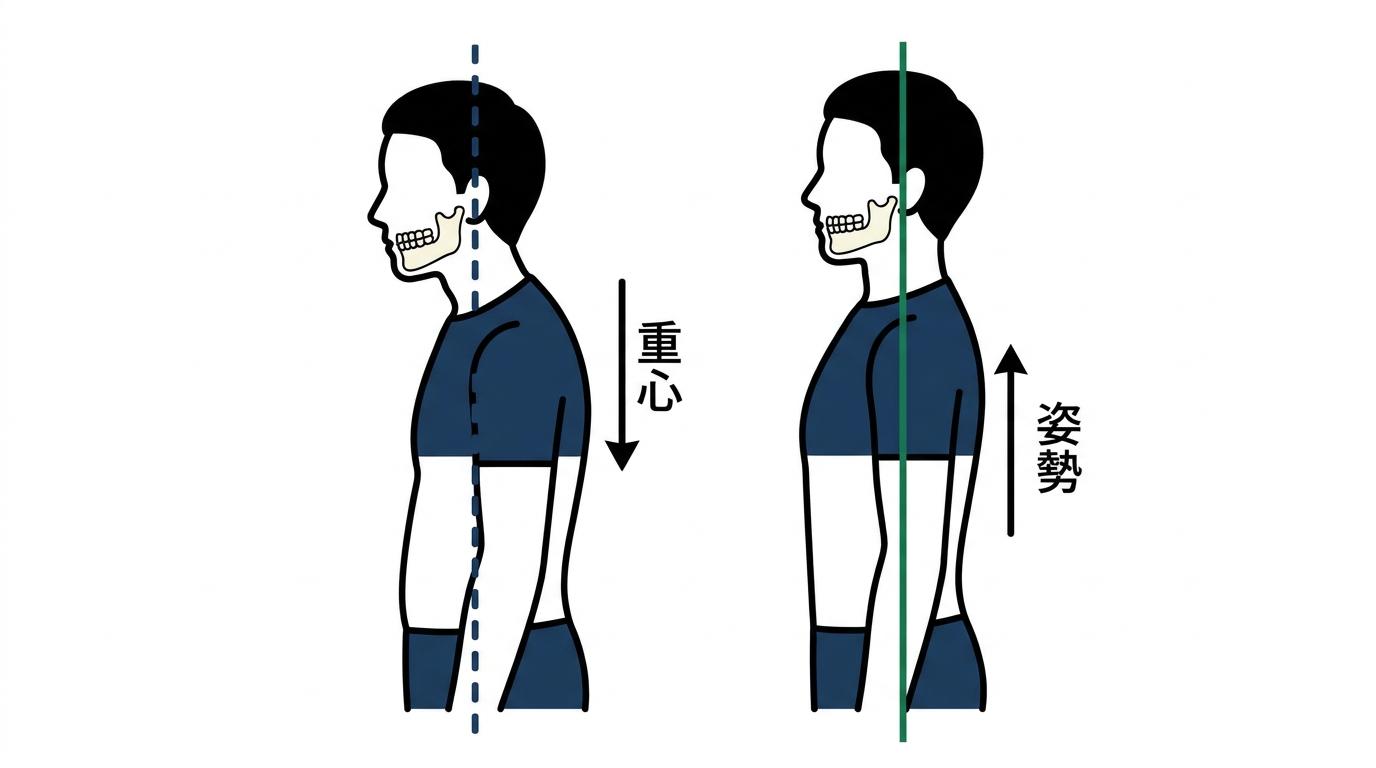 歯並びが整うことで重心が変わるの図解