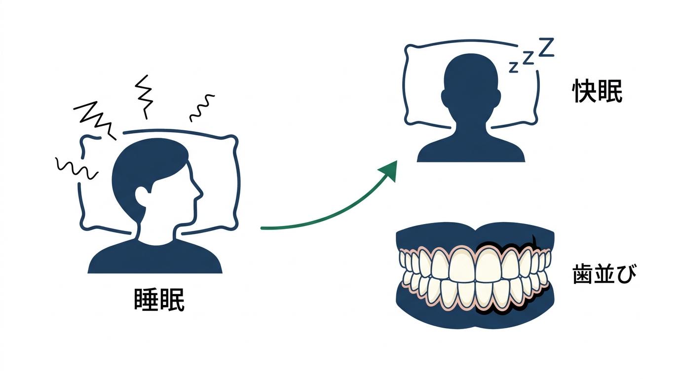 現代人の睡眠の悩みとオーラルヘルスの図解