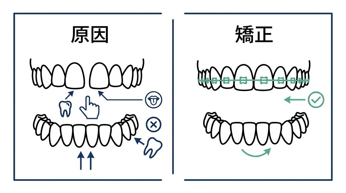 すきっ歯の原因と放置するデメリットの図解
