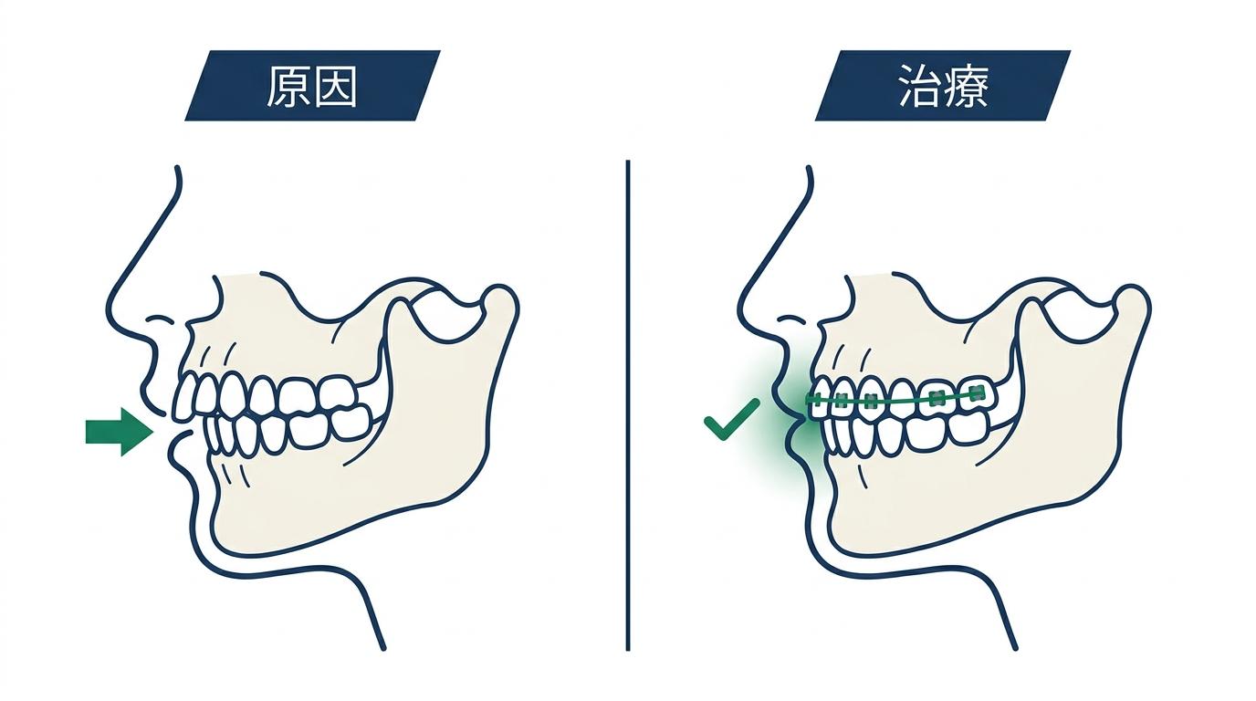 出っ歯(上顎前突)の矯正治療とは?原因と放置するリスクの図解