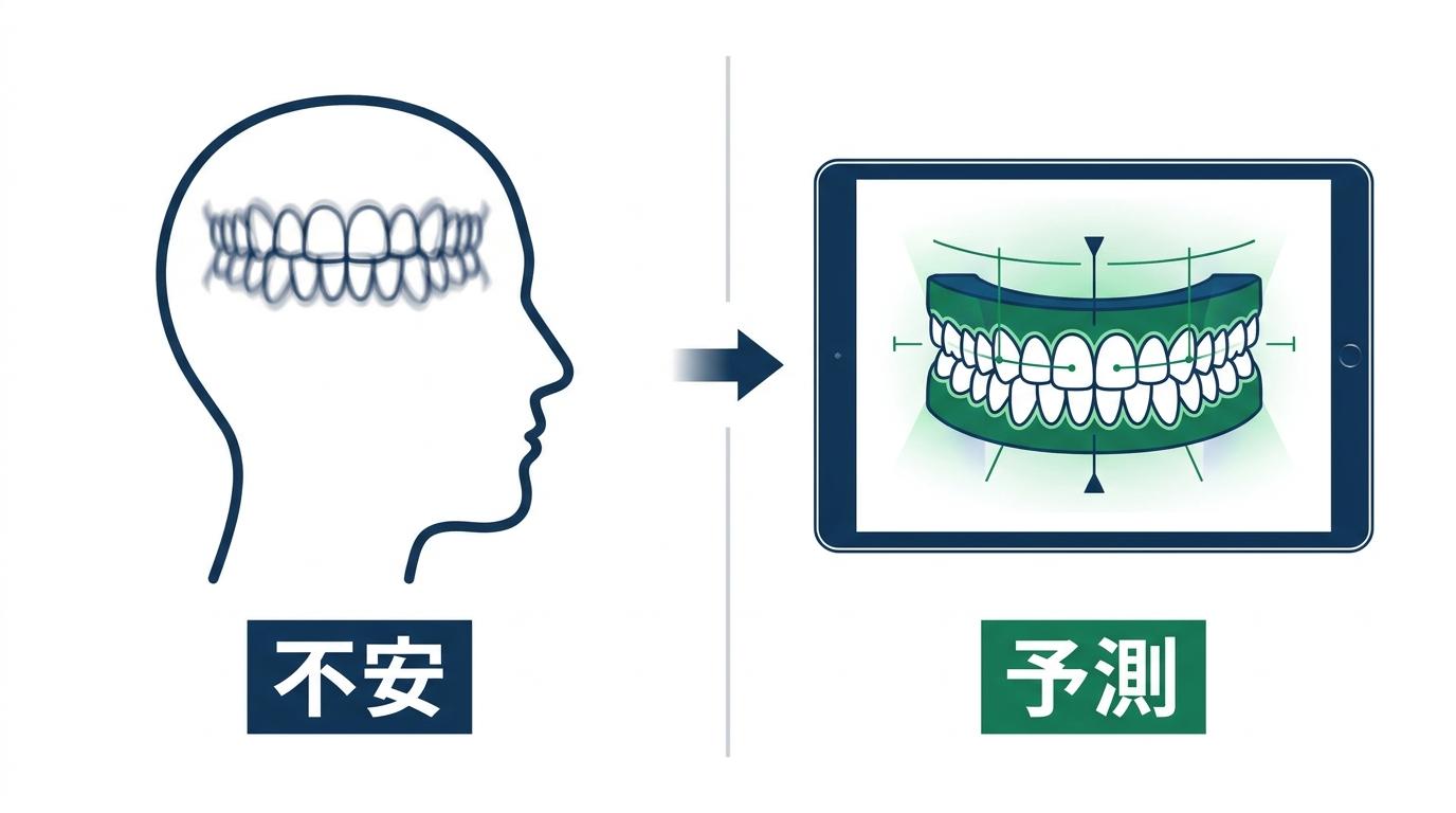 大人の矯正治療で「ゴールが見えない」という不安の図解