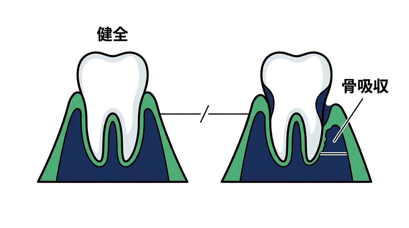 歯周病で失われるのは歯ぐきだけではなく「骨」であるの図解