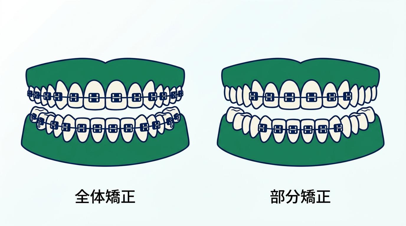 全体矯正と部分矯正の期間の違いの図解