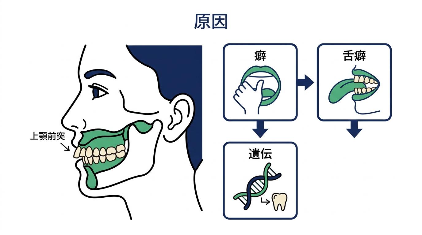 出っ歯になってしまった主な原因の図解