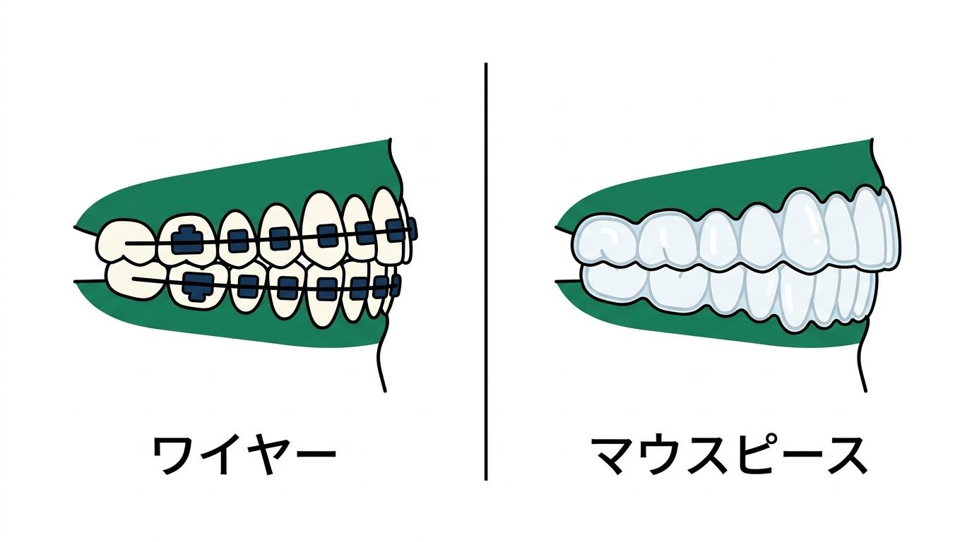ワイヤー矯正とマウスピース矯正の期間比較の図解